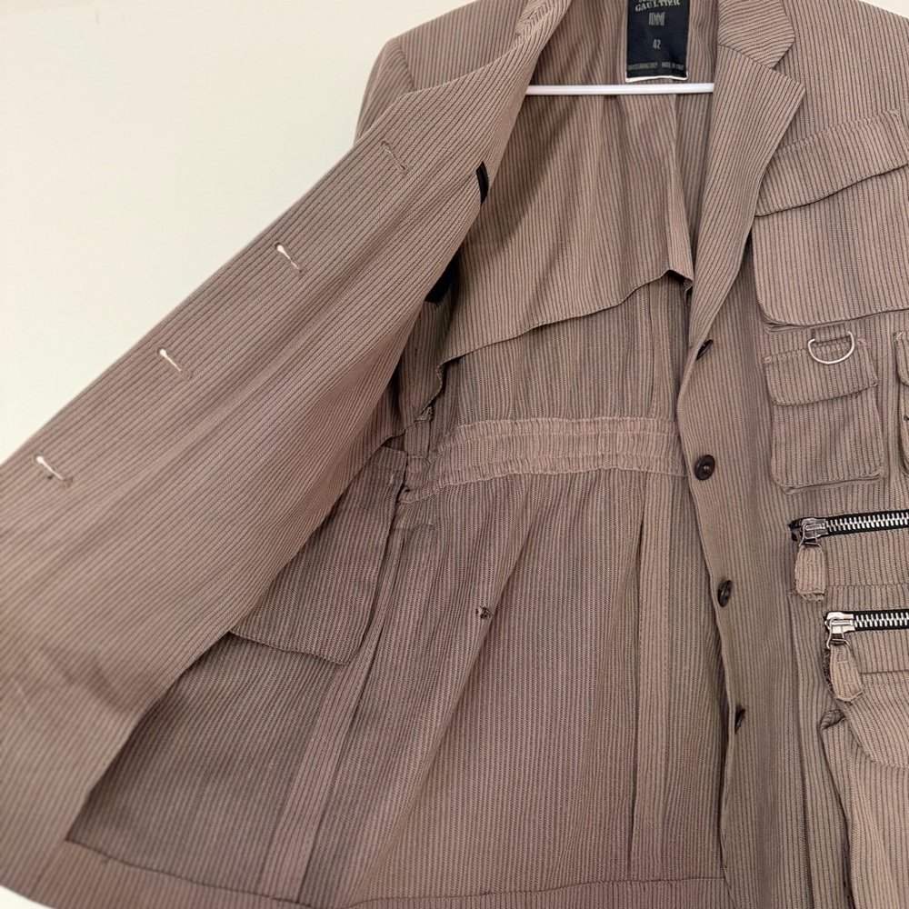 Jean Paul Gaultier Femme Utility Cargo Jacket Brown Multi Pocket Zip Y2K IT 42